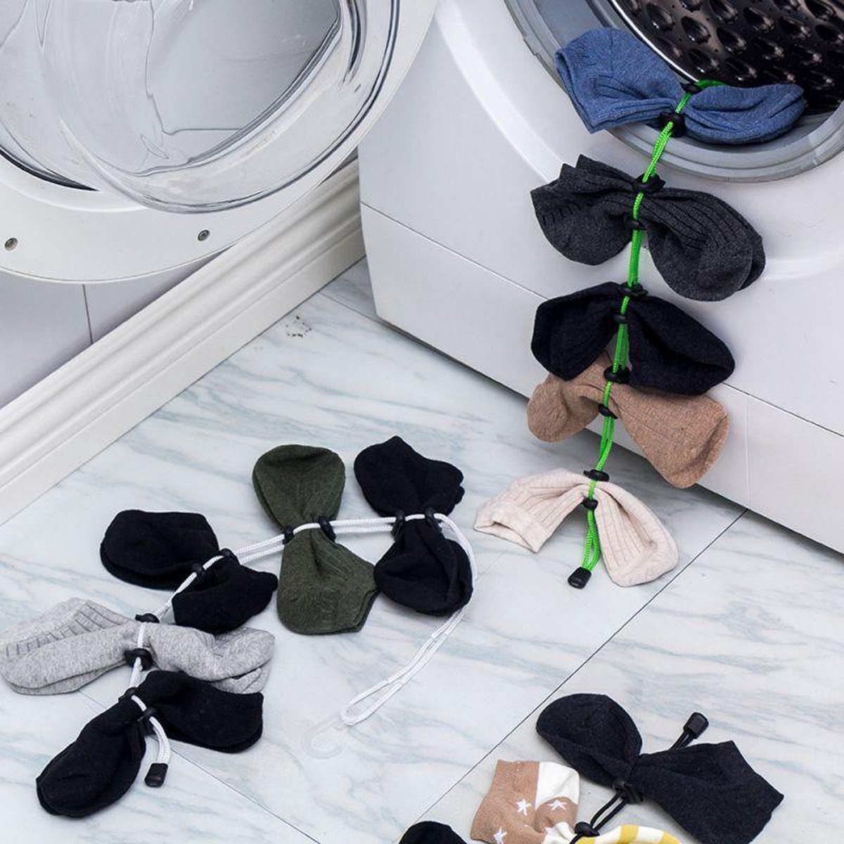 Doodadeals Sokken Organizer Wasmachine – Voor 9 Paar Sokken – Wit Koord