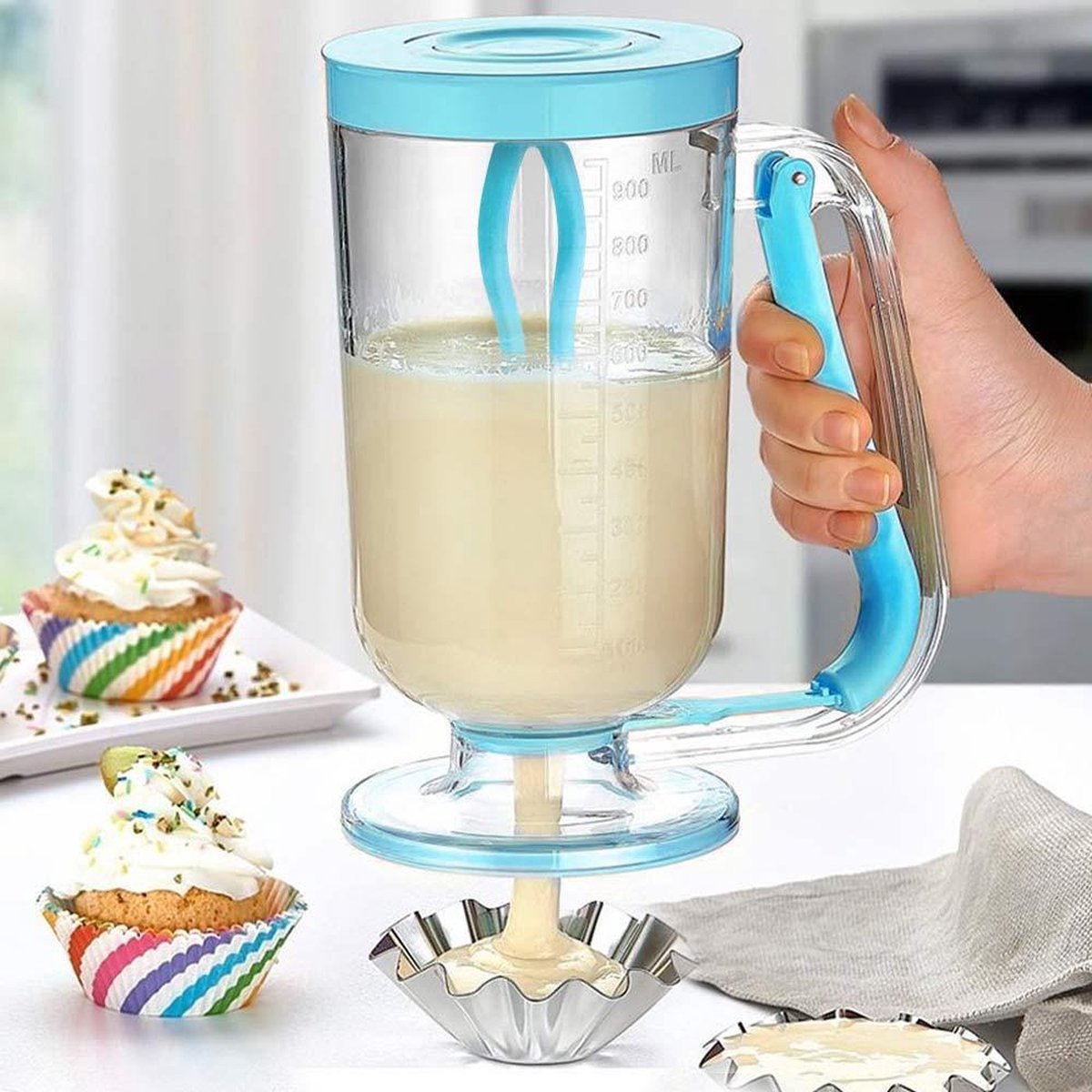 MikaMax Beslagdispenser – Maatbeker - Batter Dispenser - Blauw - 900ML