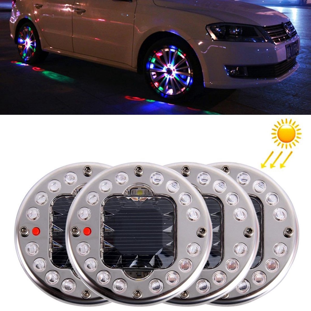 4 STKS Solar High Power Auto LED kleurrijke wielverlichting (kleurrijk licht)