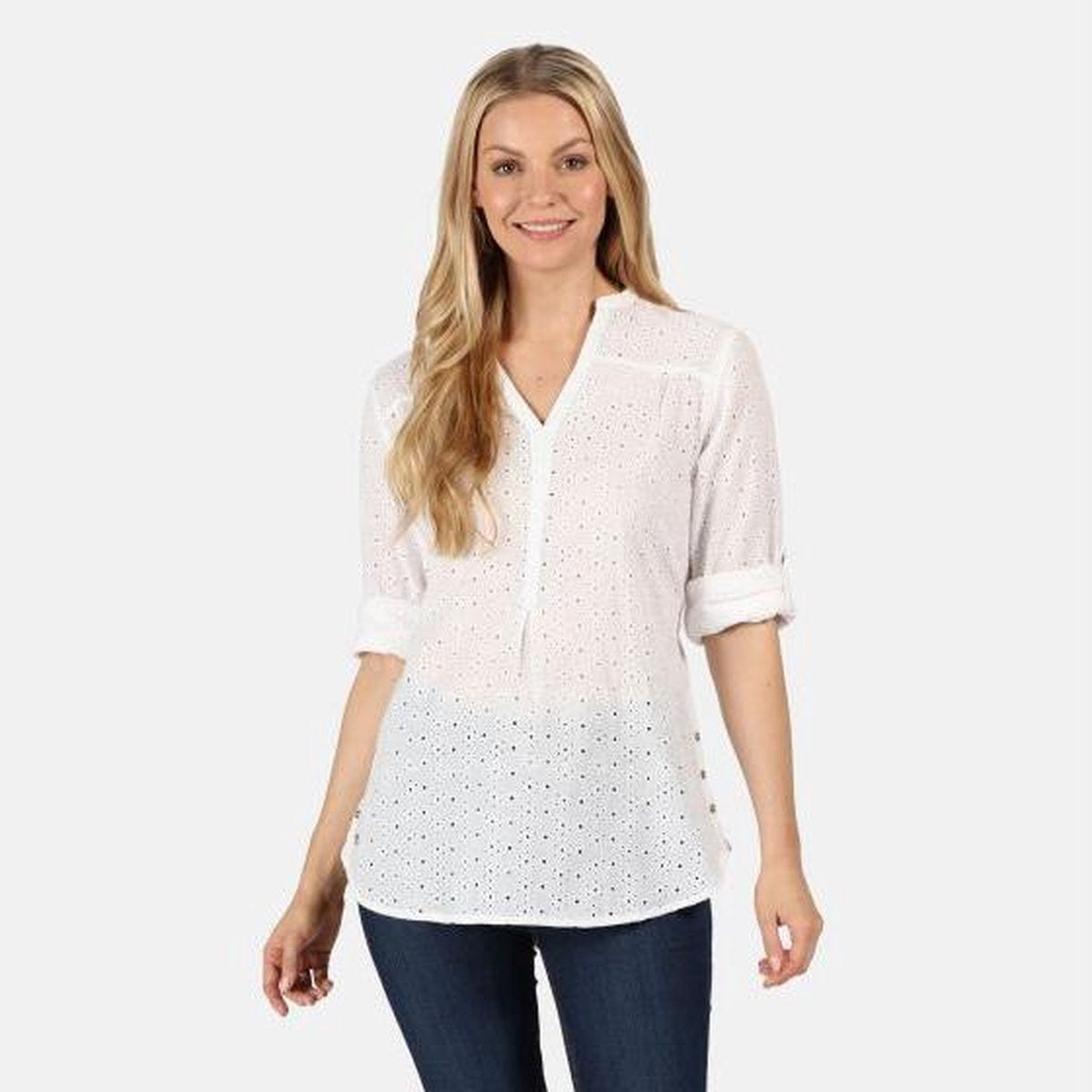 Regatta - Women's Maelie Long Length Half Button Shirt - Outdoorshirt - Vrouwen - Maat 46 - Wit