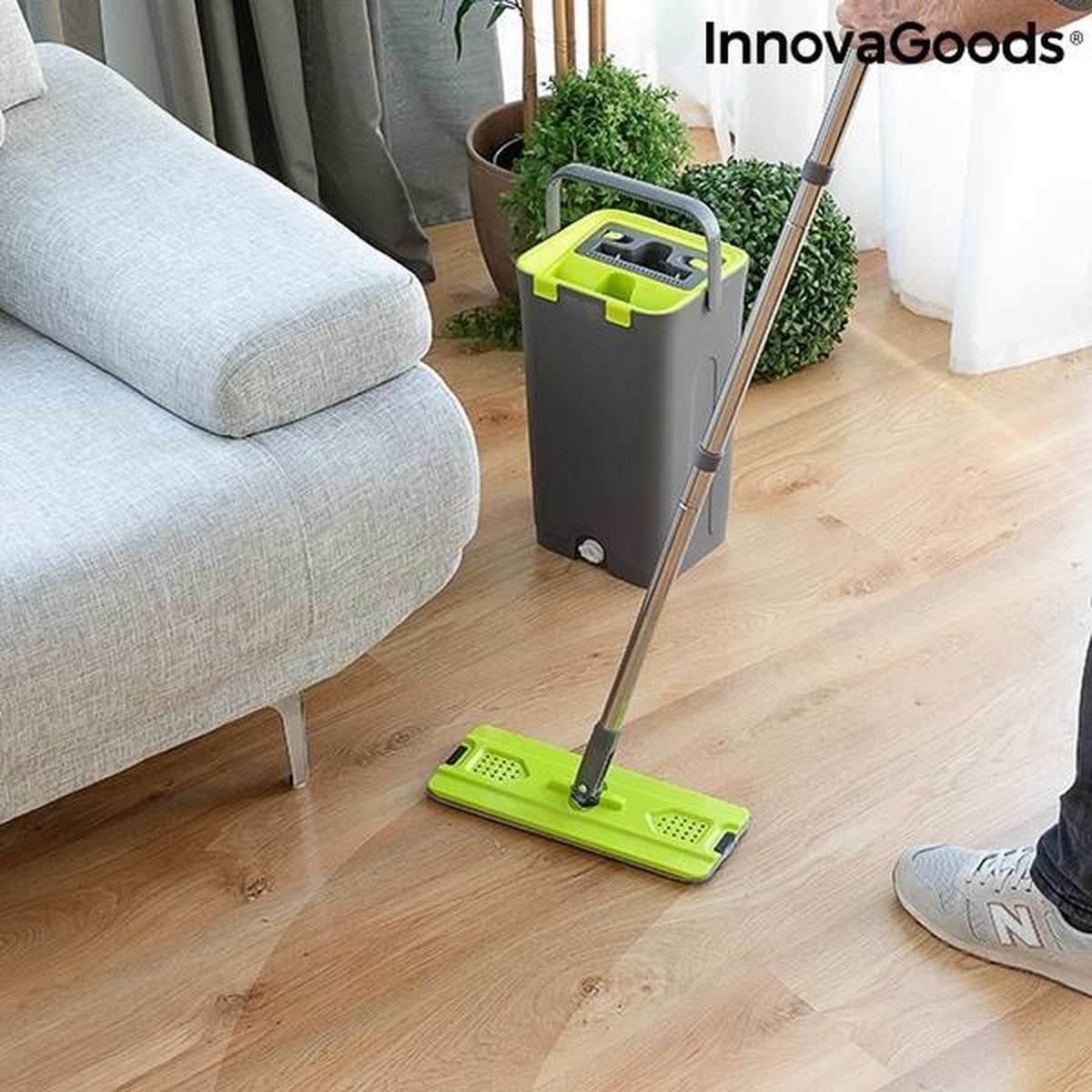 InnovaGoods wringbare mop met emmer met twee compartimenten - Dweil - Dweilset - Dweilen & vloerwissers - Dweilsysteem - Dweilen