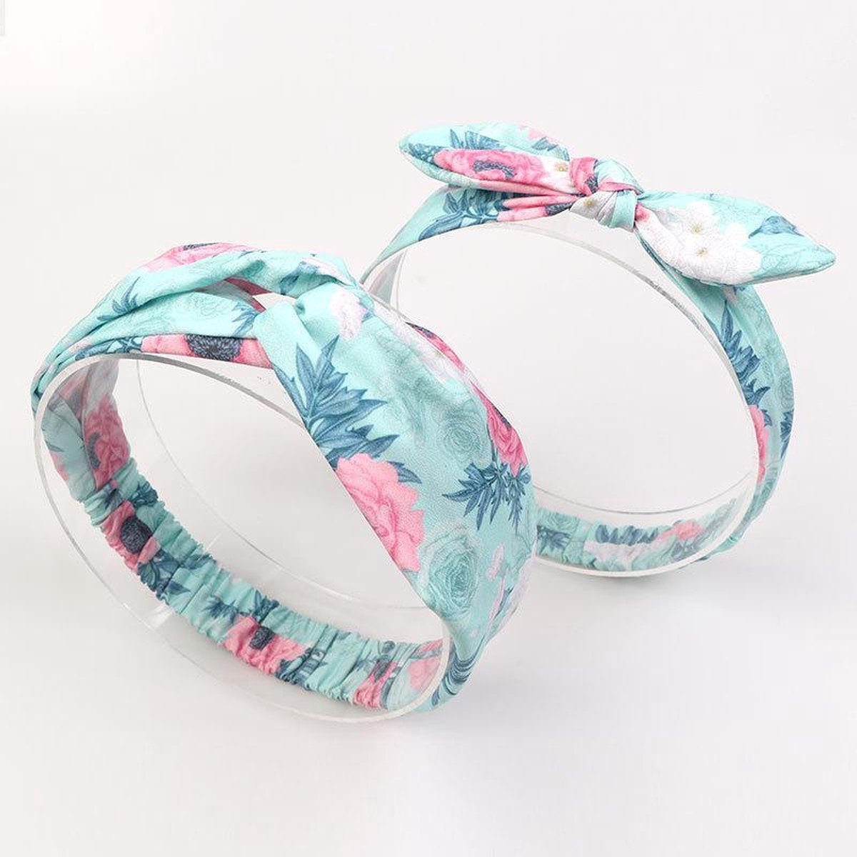 Matching Moeder Dochter haarbanden (1-5 jr) - blauw gebloemd - dames - peuter - kleuter haarbandjes - twinning - mama dochter