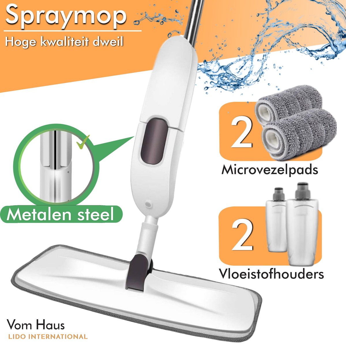Aurora - Spraymop - Vloerwisser - 42cm wisbreedte - RVS - Wit