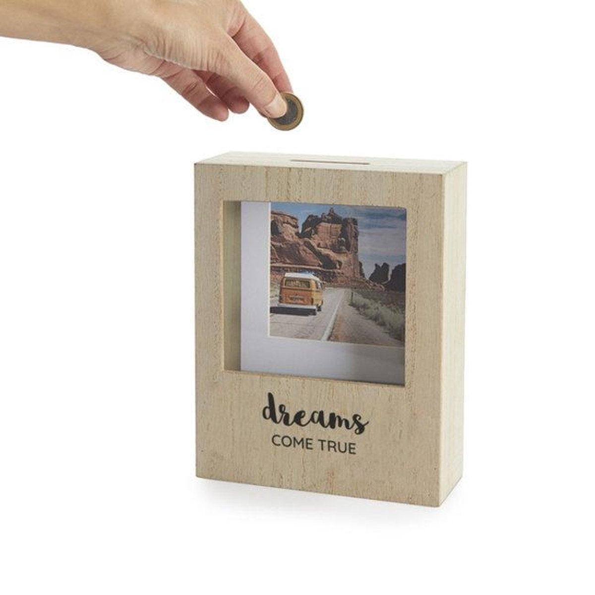 Spaarpot Dreams met Fotolijst Hout 19 x 14 x 5 cm