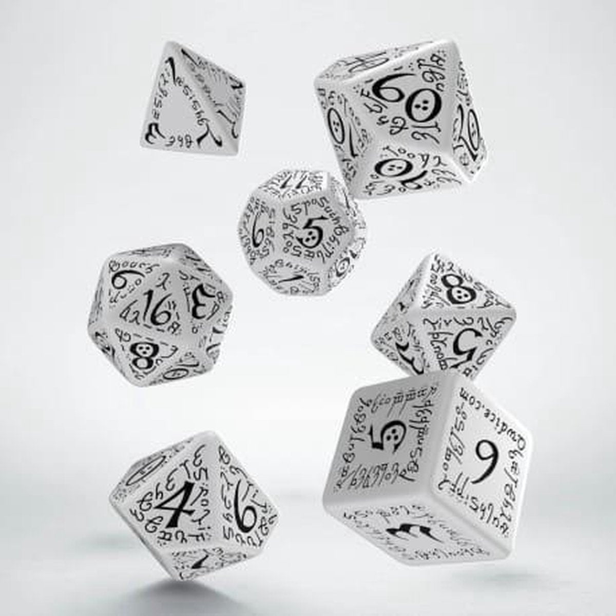 Polydice 7 Dobbelstenenset White Black Elvish Q-Workshop