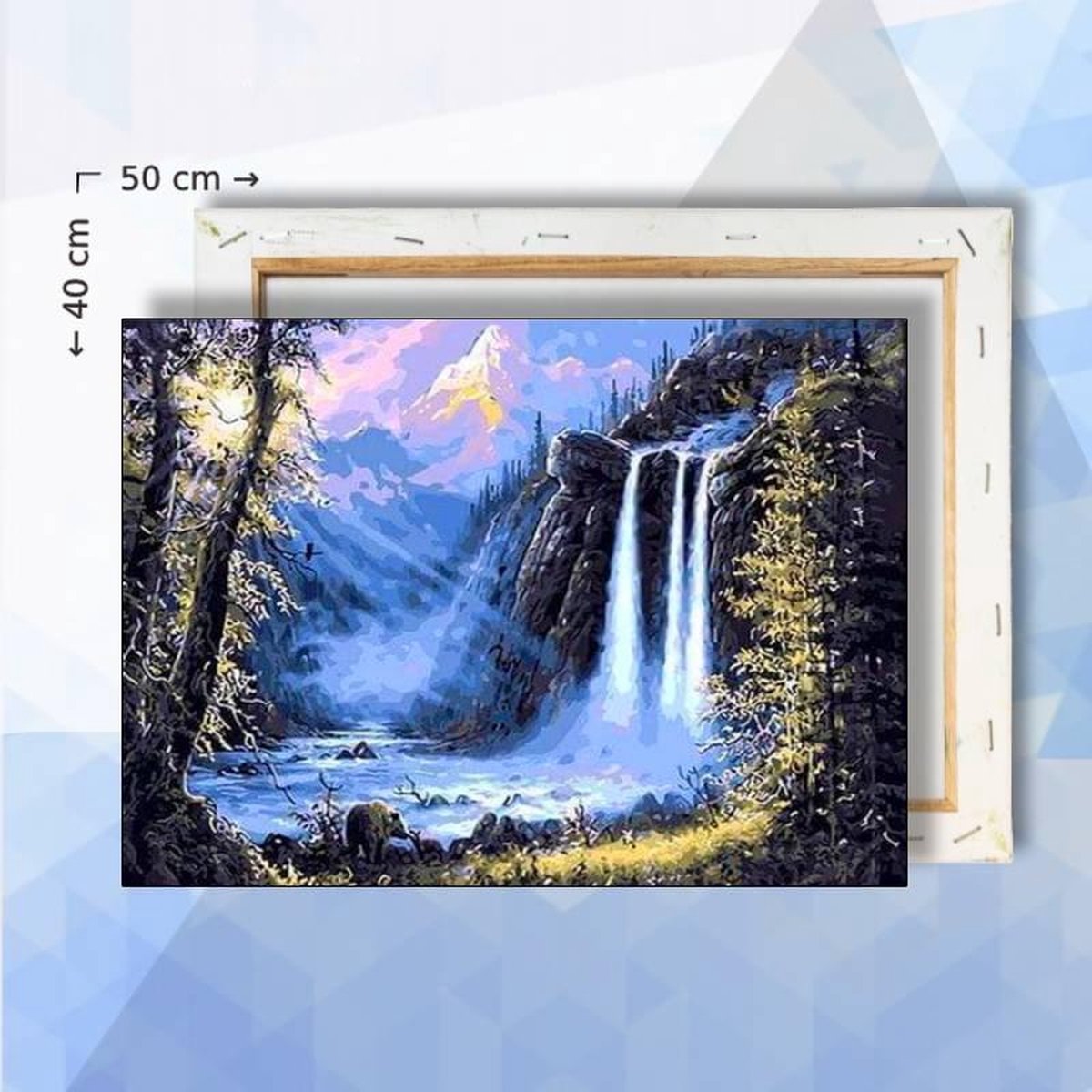 Schilderen Op Nummer pakket Waterval in het Bos - 50 x 40 cm - met frame