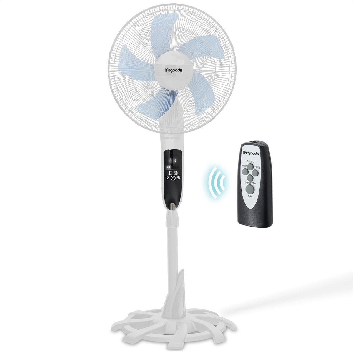 LifeGoods Statiefventilator - 50W - 80° Oscillerend - Timer - Afstandsbediening - Geruisloos 53dB - Wit