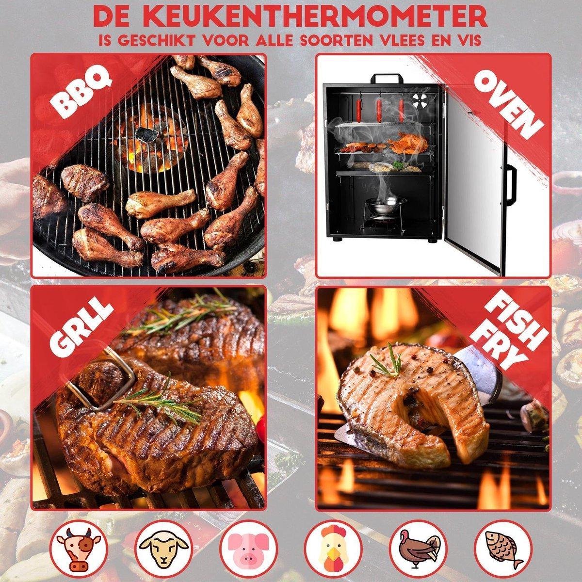 BBQ thermometer - Vleesthermometer - Oventhermometer - Draadloos - Bluetooth - Barbecue - Geschikt voor oven - Grill - Digitaal - Batterij inbegrepen - Inclusief gratis app kerntemperatuur oventhermometer BBQ Barbecue sonde digitaal tot 420 gr. Ce