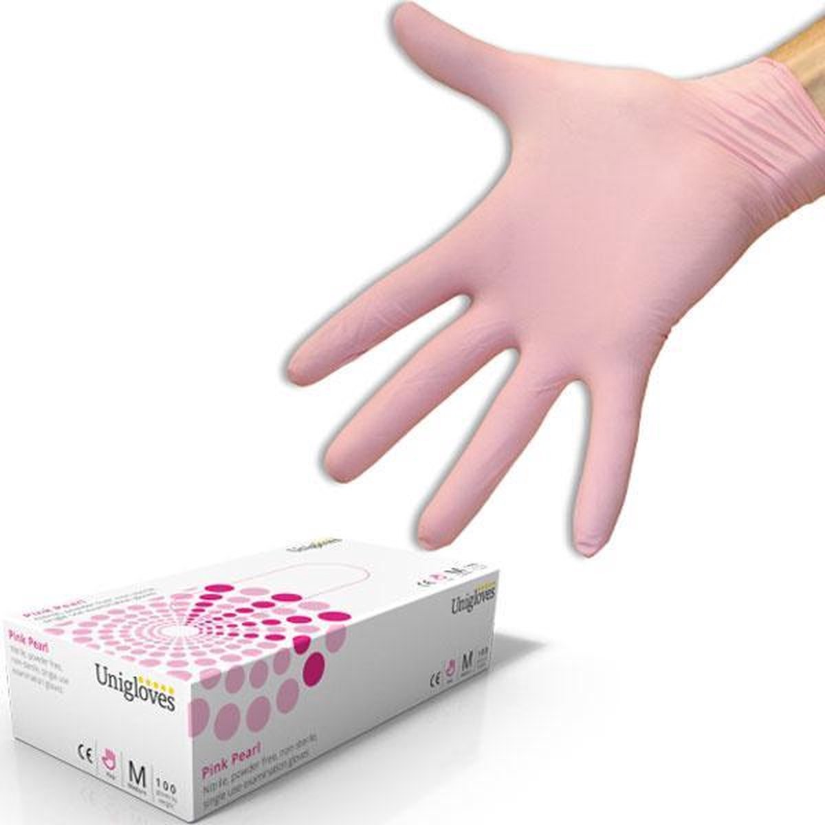 Unigloves 100 stuks Nitril wegwerp handschoenen Roze maat Large + Gratis 100 ml handgel E Fast