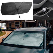 Reismonkey Auto Zonnescherm – Paraplu Zonnescherm voor Voorruit – 130/145 x 79 cm – Zwart – Lederen verpakking - Auto Accessories