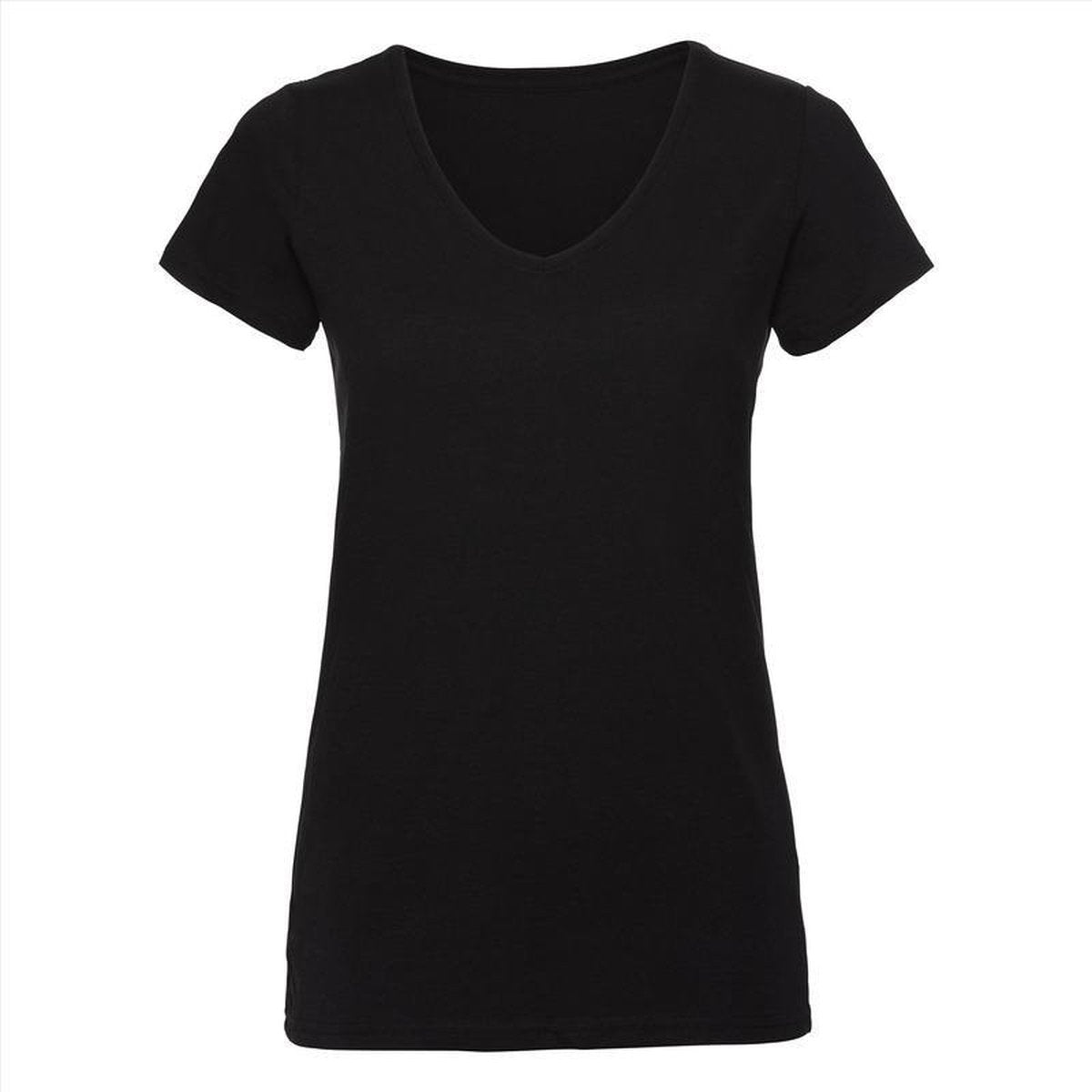 Basic V-hals t-shirt vintage washed zwart voor dames - Dameskleding t-shirt zwart S (36/48)