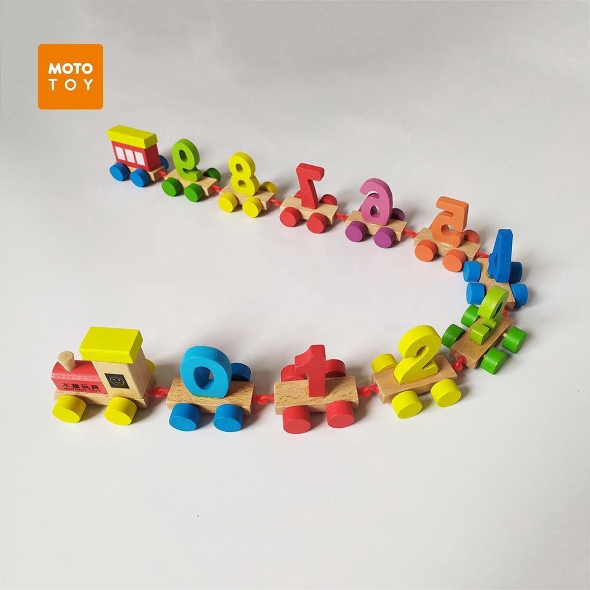 Houten Speeltrein| Houten Trein voor Kinderen met Cijfers| Speelgoed | Nummer Trein |Locomotief en Wagons met Gekleurde Cijfers| Wooden train with figures for children