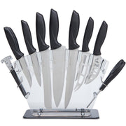 KitchenBrothers Messenset met Blok - 17-Delig - Keukenmessen incl. Koksmes - Messenslijper en Keukenschaar - Anti Kleeflaag - RVS / Zwart Handvat