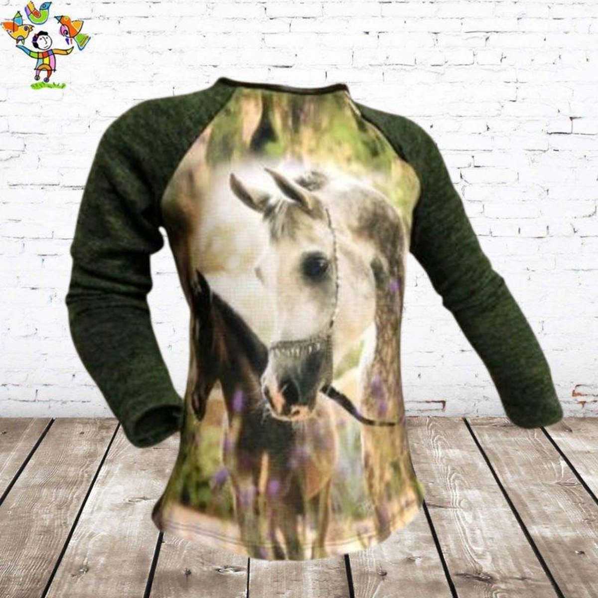 S&C Trui met paard groen - 98/104