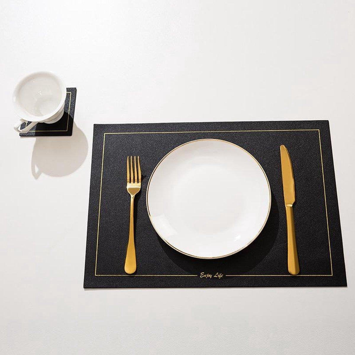 BOTC Duurzame Placemats 4 Stuks - Hittebestendig - Makkelijk schoon - Fijngeweven PVC - 30 x 43cm - Metallic Zwart