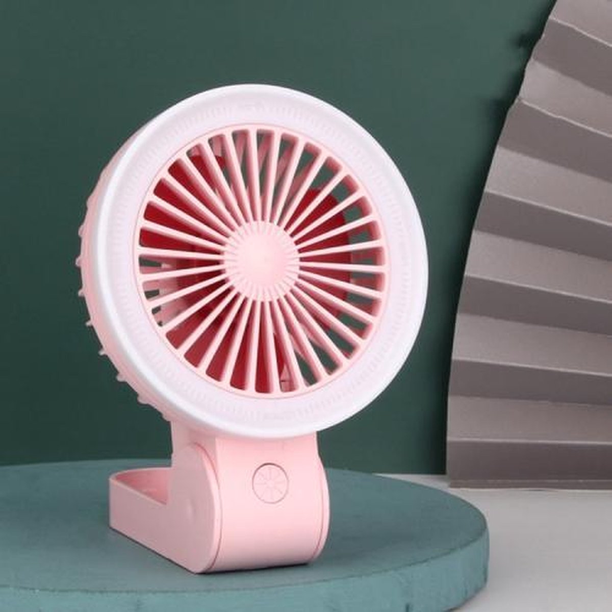 Opvouwbare handheld kleine ventilator Multifunctionele nachtlampje Draagbare ventilator (roze)