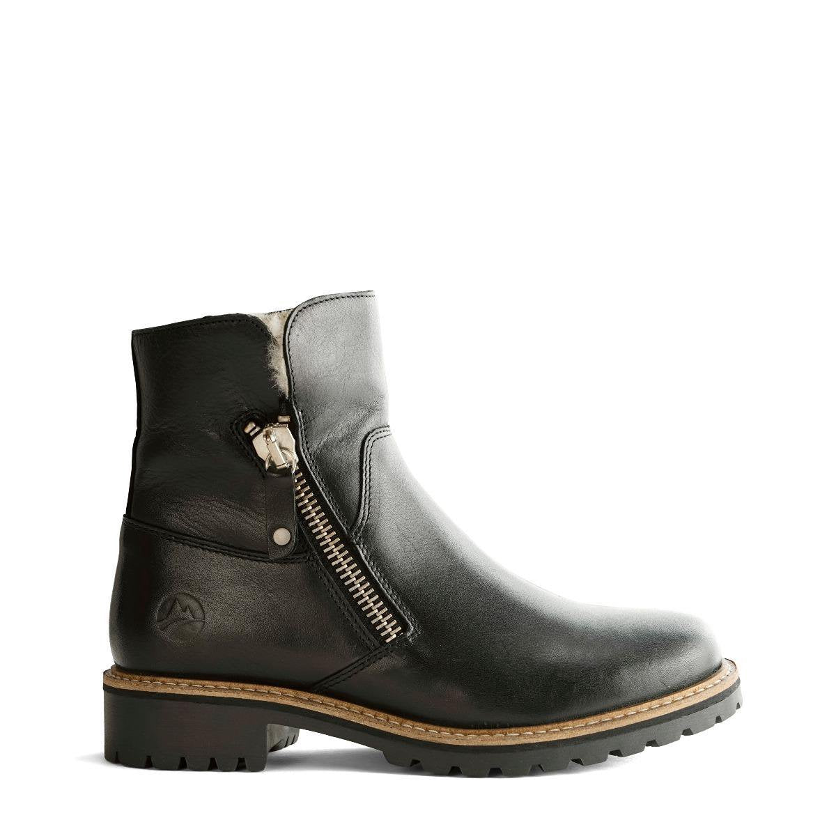 Travelin' Vartae - Stoere leren enkellaars - Dames - Wol gevoerd - Zwart Leer - Maat 41