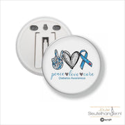 Button Met Clip 58 MM - Peace Love Cure Diabetes Awareness