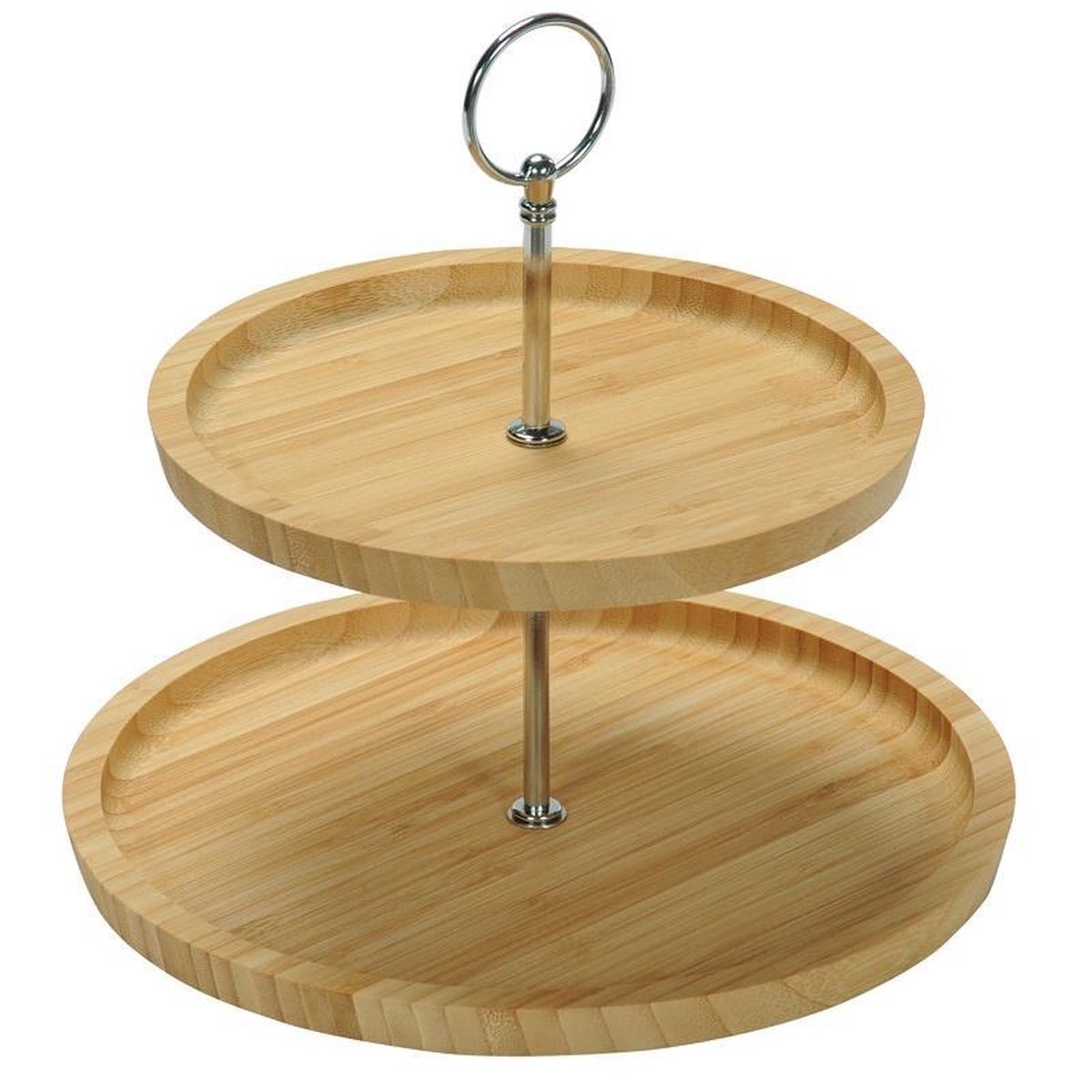 FSC® Houten Etagère Bamboe | 2 Laags Etagere |  Serveerschaal | Fruitschaal | Bon Bon Schaal | Afm. 25 x 25 x 24 Cm. | Kleur: Bamboe