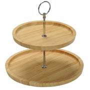 FSC® Houten Etagère Bamboe | 2 Laags Etagere |  Serveerschaal | Fruitschaal | Bon Bon Schaal | Afm. 25 x 25 x 24 Cm. | Kleur: Bamboe