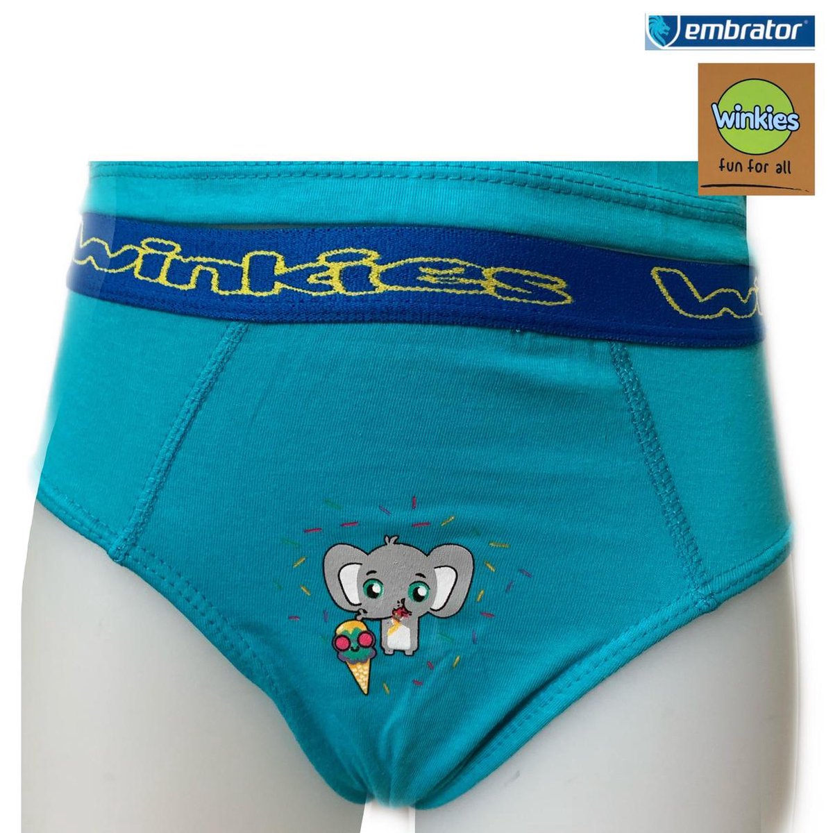 Embrator 2-stuks jongens Slip met opdruk turquoise Olifant 110/116