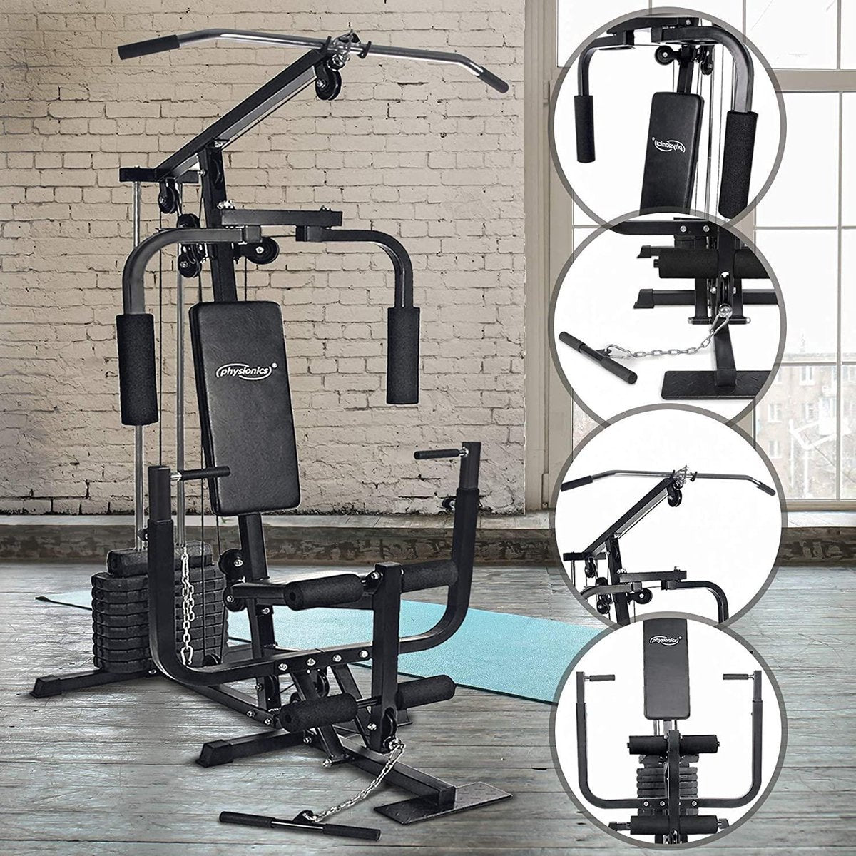 Trend24 - Physionics halterbank Multifunctionele set 40 kg halterschijven Home Gym Workout Fitness Station
