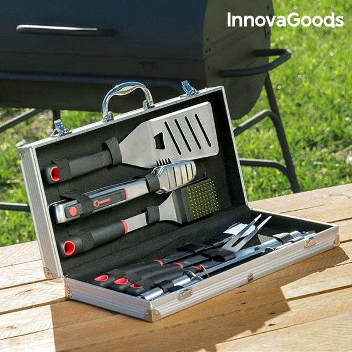 InnovaGoods professionele barbecue gereedschapset - Bbq accesoires - Bbq koffer - Bbq set - Bbq gereedschap - Bbq set koffer - Barbecue koffer - Bbq kofferset - Bbq gereedschapset koffer - Barbecue set - Bbq accesoires set - Barbecue set