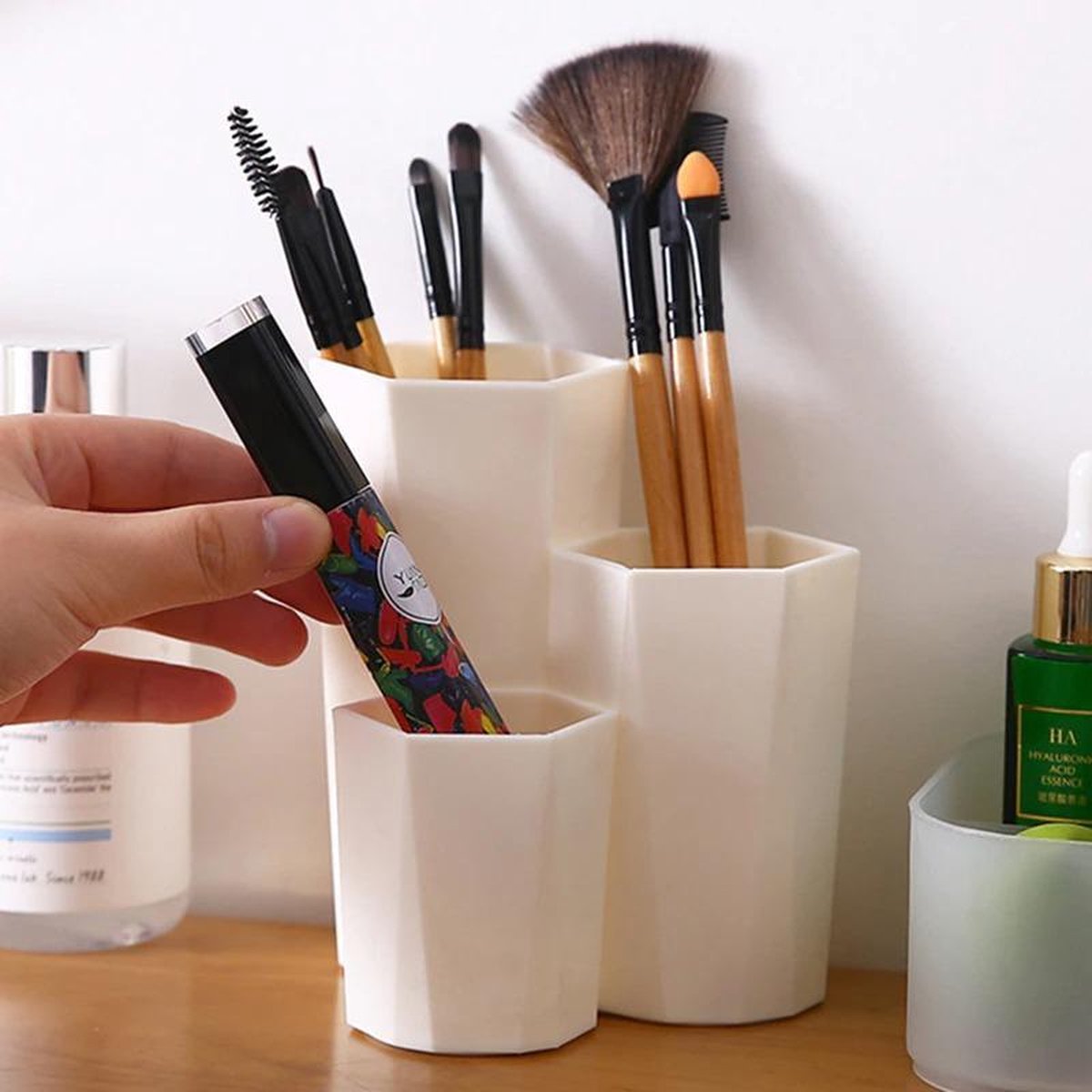 Cosmetica Make-Up Organizer-3 Roosters Make up-Houder-Sieraden Borstel-tafel-Cosmetica Make-Up Organizer-Cosmetica-Organizer Houder-Sieraden Borstel-opbergdoos-accessoires-nagellak-etui-sieraden- penhouder-Beige