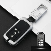 Auto Lichtgevende All-inclusive Zinklegering Sleutel Beschermhoes Sleutel Shell voor Honda E Style Smart 4-knops (Zilver)