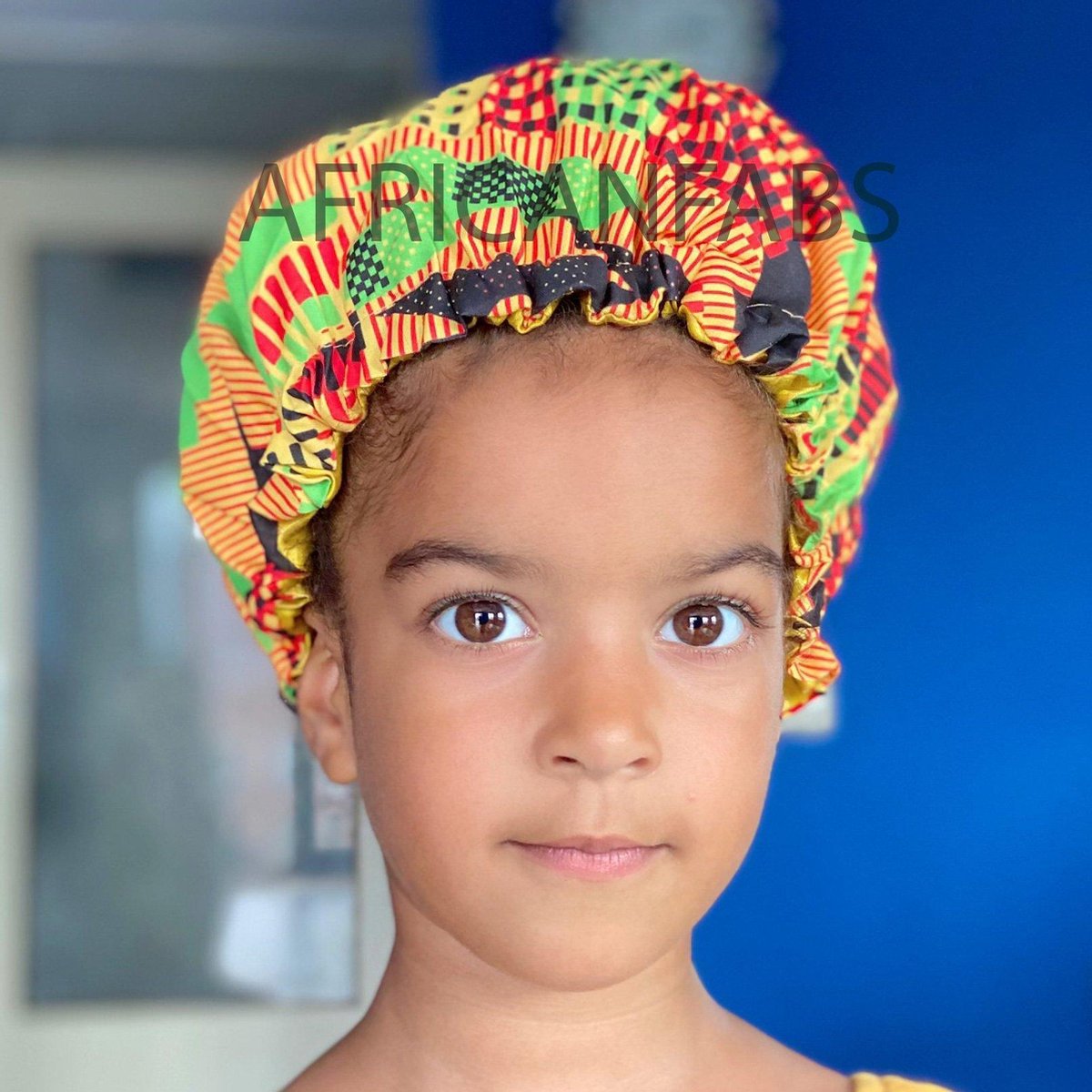 Afabs® Afrikaanse Kente Print Slaapmuts ( Kindermaat 3-10 jaar ) Satijnen Hair Bonnet