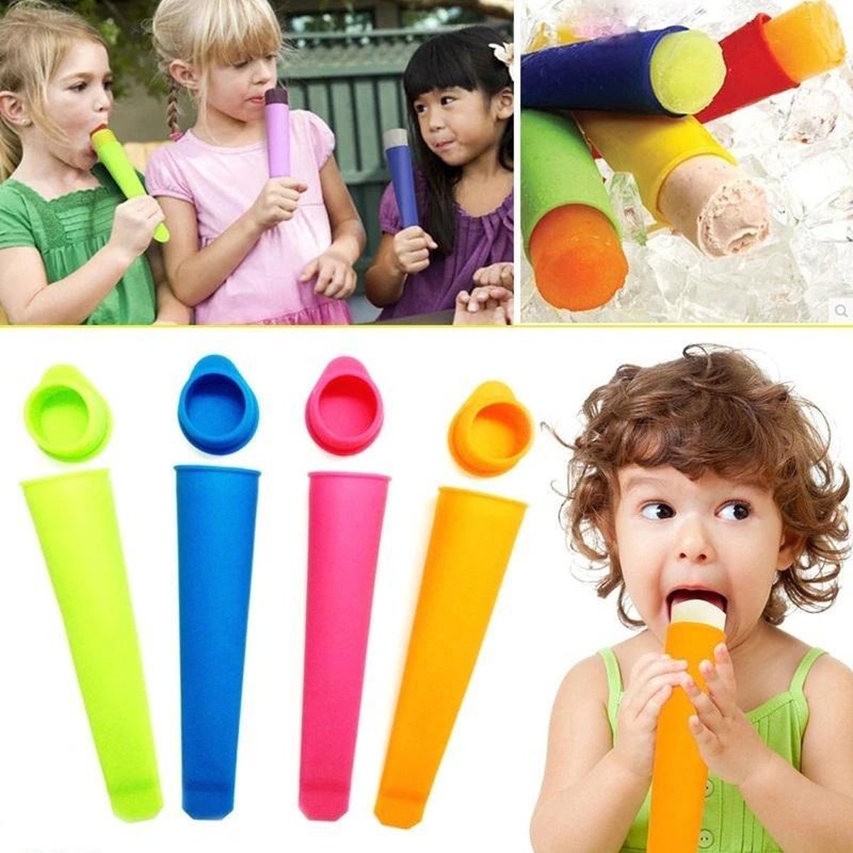 Siliconen Waterijs Vormen (Set 4 Stuks) - Icelolly Pop – IJslolly – IJsvormpje - IJsstokjes - Zelf IJs Maken – Popmaker – Ice Molds – Calippo IJs