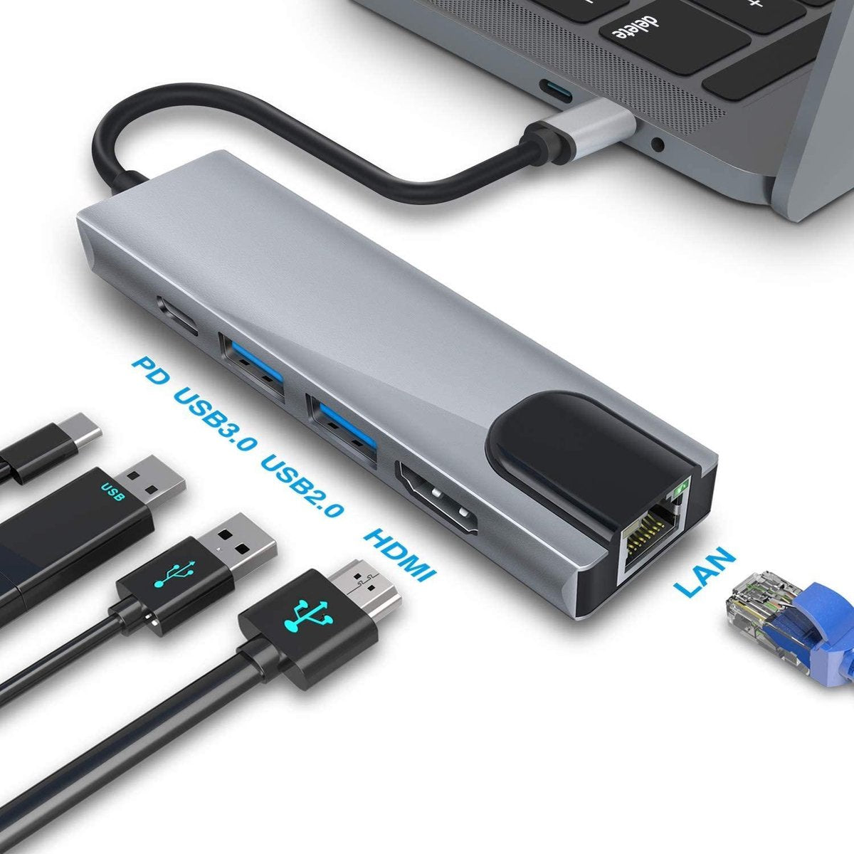 I Wannahave 5 in 1 USB C naar HDMI Adapter 5 in 1 | Type C Hub met HDMI (4K)