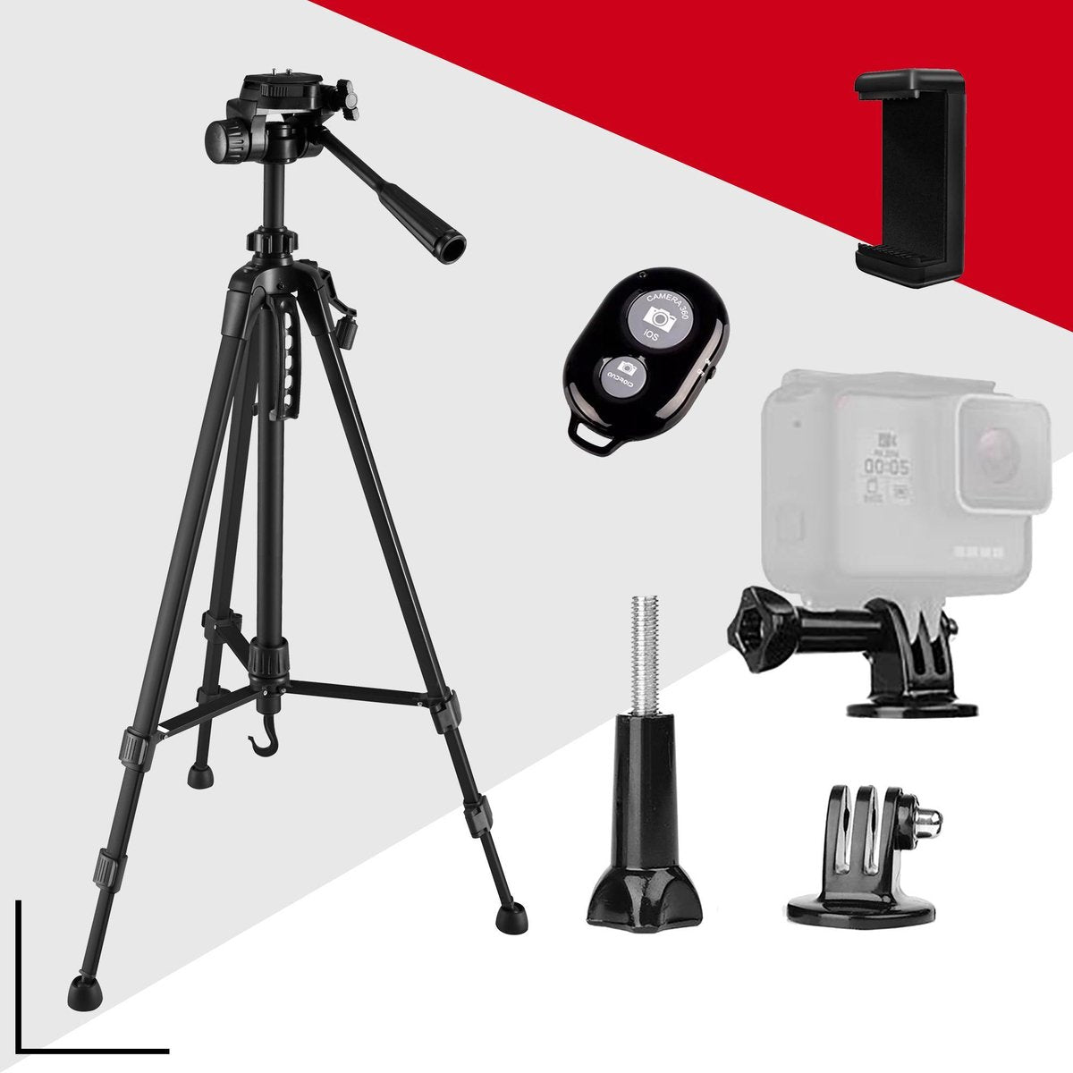 Picca camera statief - tripod smartphone - go-pro en telefoon standaard - 140 cm