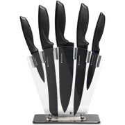 KitchenBrothers Messenset met Blok - 7-Delig - Keukenmessen incl. Koksmes - Met Messenslijper - Anti Kleeflaag - Zwart