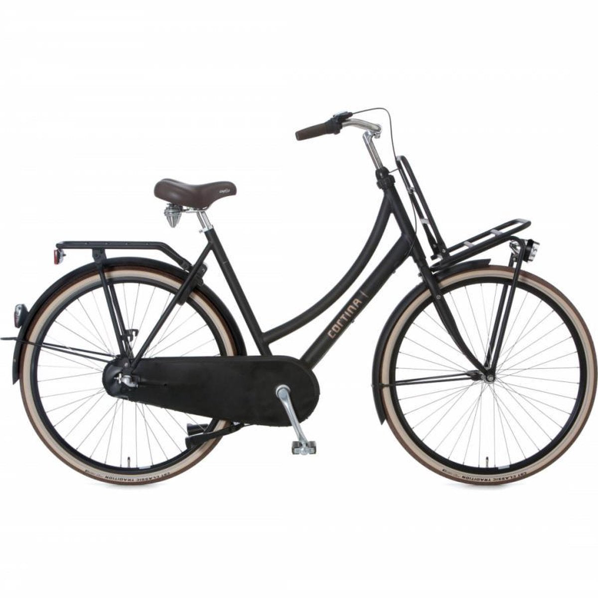 Cortina U4 Fiets D50 NR3 - Jet Black Matt - inclusief ketting en Basil krat