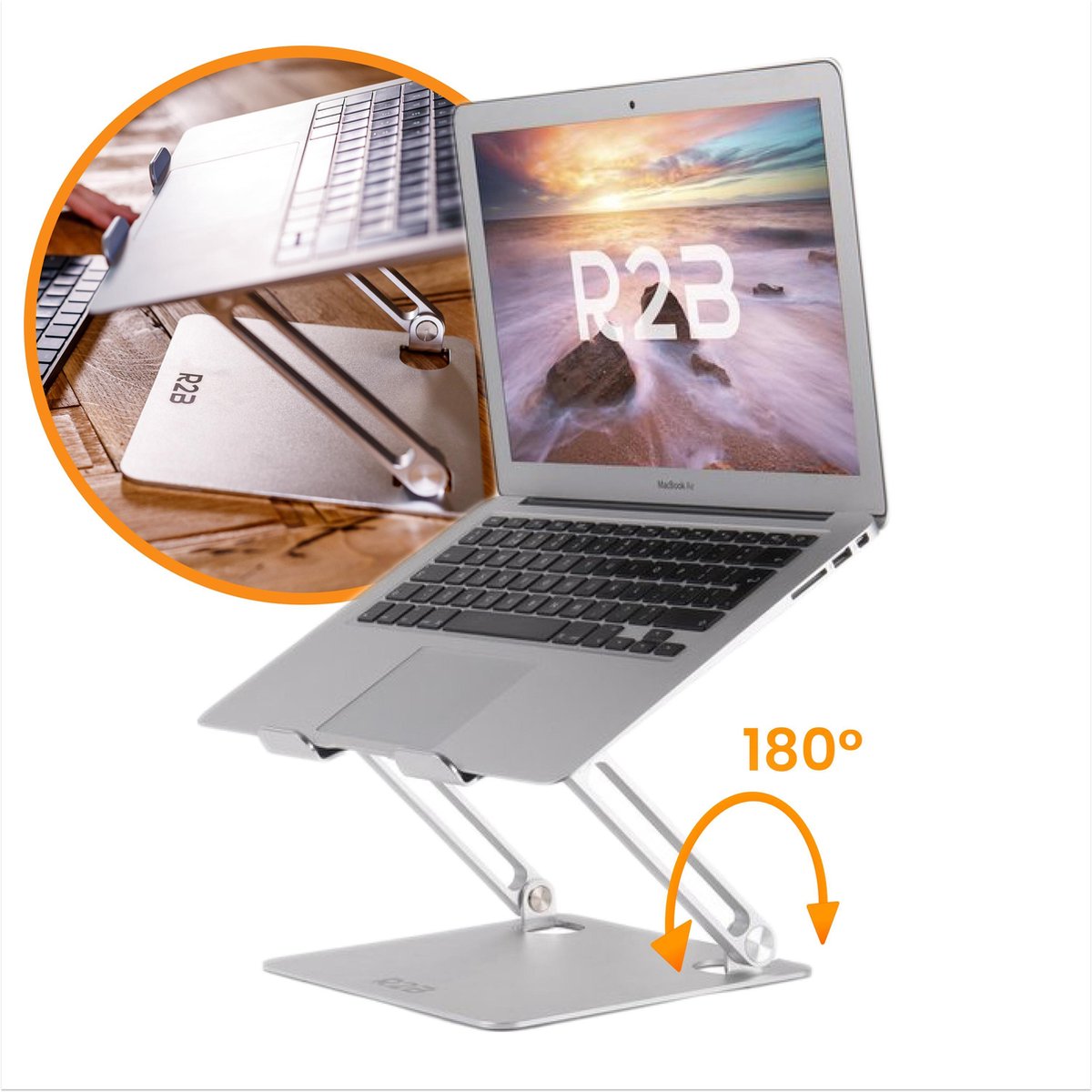 R2B Laptop Standaard verstelbaar en opvouwbaar -  10 t/m 17 inch - Zilver
