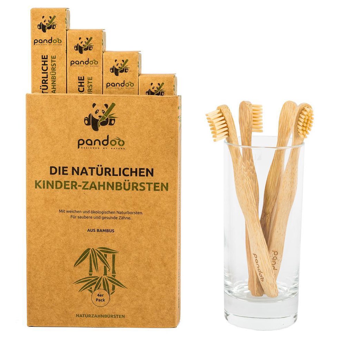 Pandoo tandenborstel bamboe kinderen - 4 stuks - duurzaam