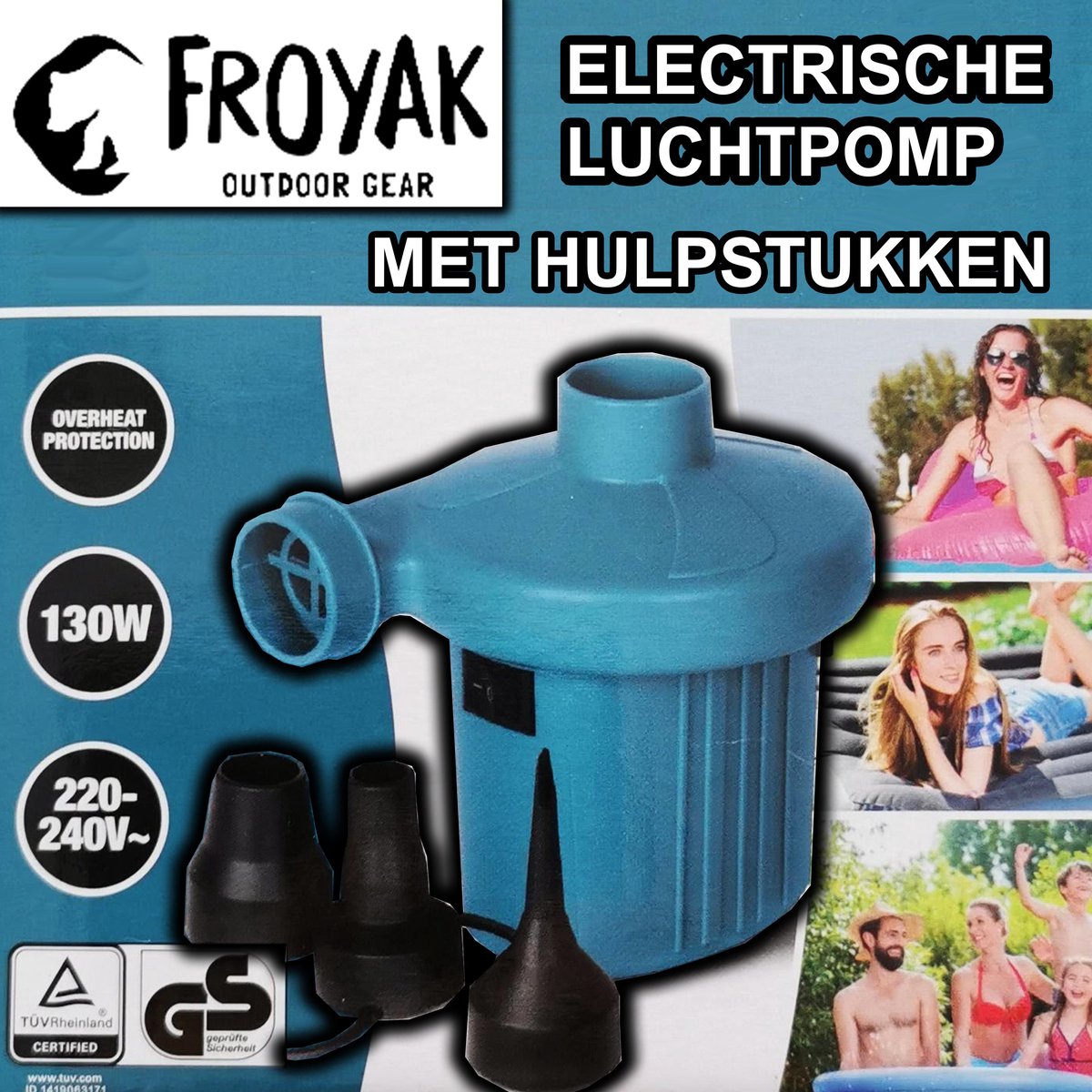 ✔️ FROYAK Electrische Opblaaspomp met 3 opzetstukken| Compacte opblaaspomp - Luchtpomp Pomp Luchtbed - Luchtbedpomp - opblaaspomp zwembad - pomp elektrisch - pomp zwembad - opblazen - opblaas - vacuümzakken - intex