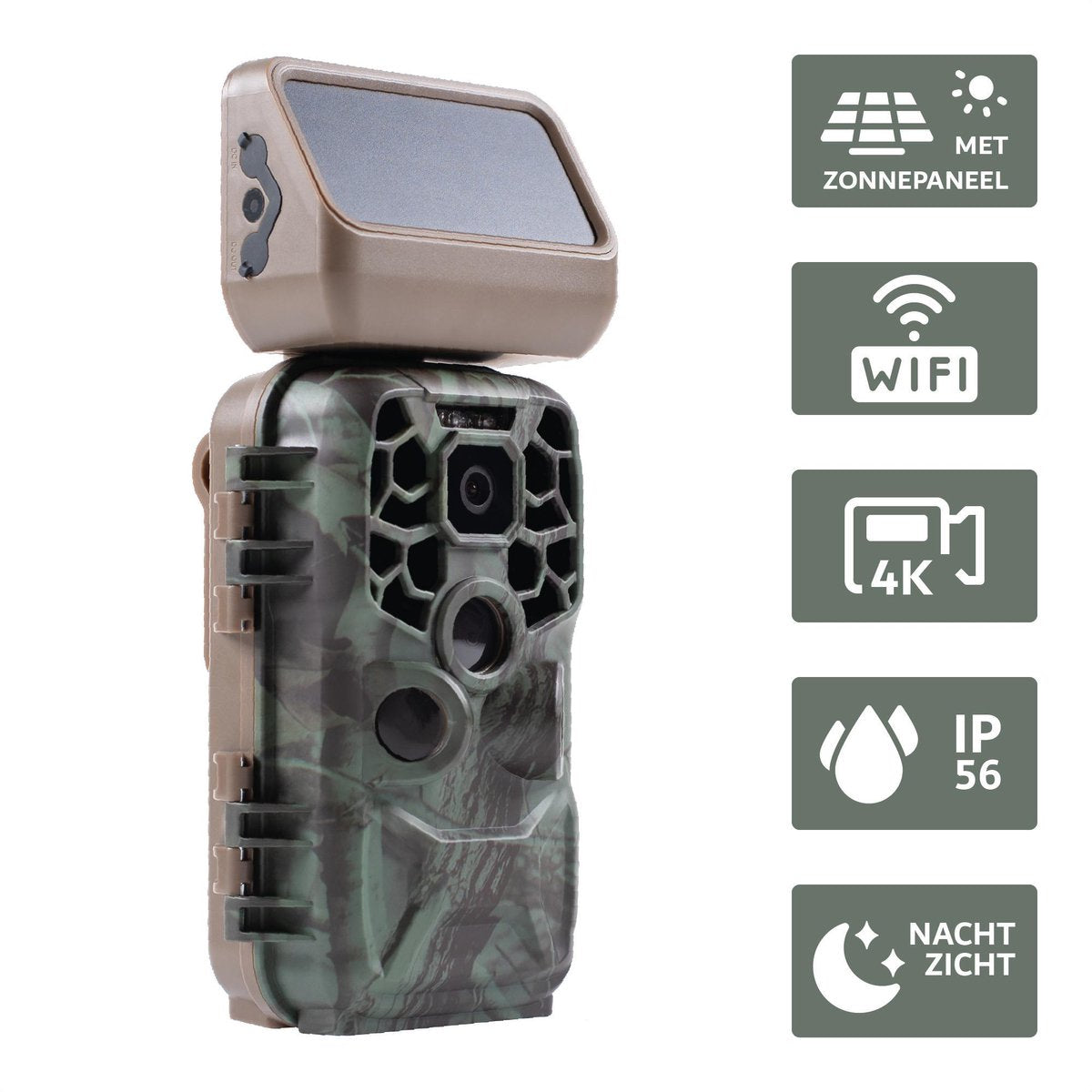 Baucy M-702 Wildlife Camera - Wild Camera - Foto's en Video’s - Met Zonnepaneel - Met WiFi en App - 20MP - 4K ULTRA HD -  IP56 Waterdicht - Observatiecamera - Nachtvisiecamera - Outdoorcamera - Jachtcamera - Inclusief GRATIS 64GB SD Kaart