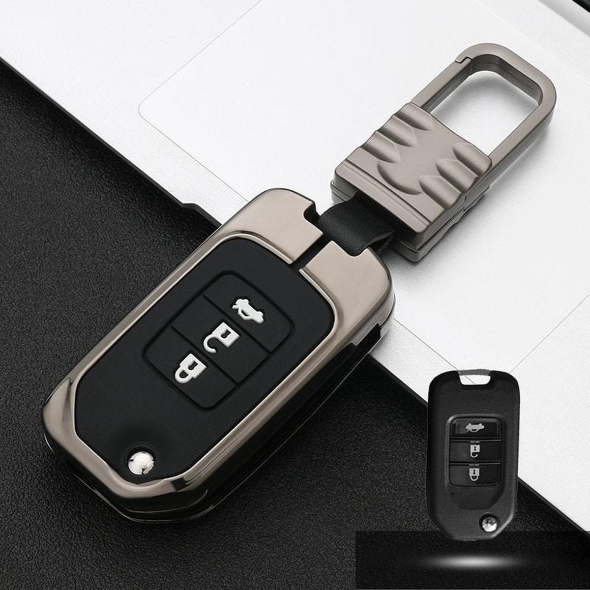 Auto Lichtgevende All-inclusive Zinklegering Sleutel Beschermhoes Sleutel Shell voor Honda A Stijl Vouwen 3-knop (Gun Metal)