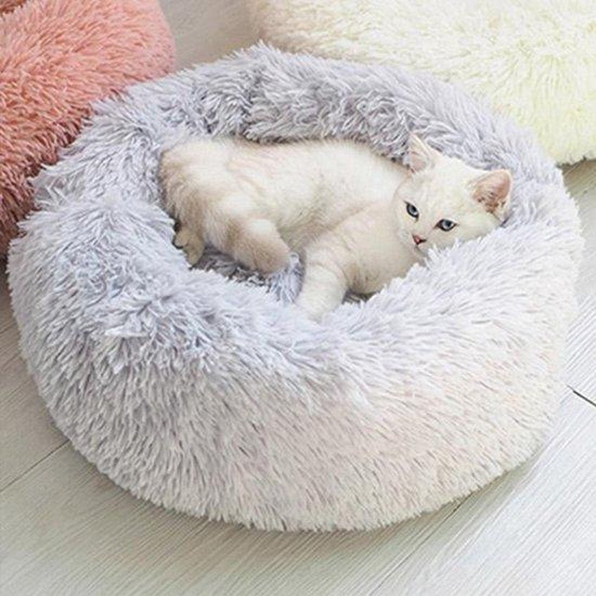 Snoozle Kattenmand - Superzacht en Luxe - Fluffy - Rond - Wasbaar - 80cm - Lichtgrijs