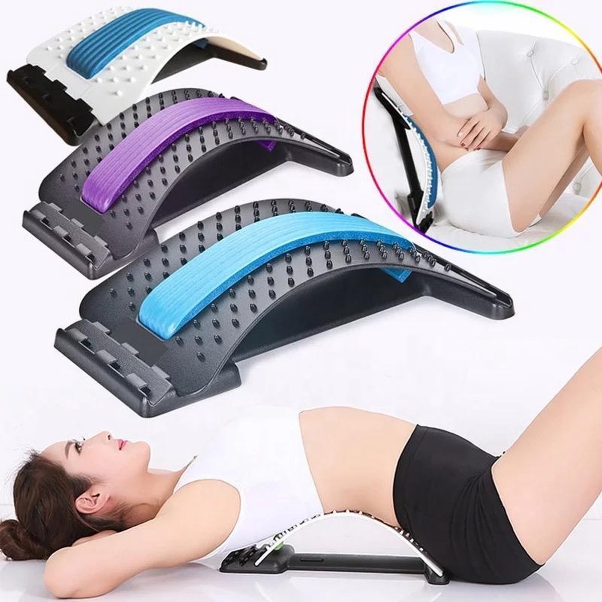 Chibaa Backstretcher Voor Rugklachten Met Zachte Massage Pads |Backstretcher Voor Rugklachten |Comfortabele Back Stretcher met Zachte Massage Pads |Drukpunt Massage |Verstelbare Rugstretcher | Massage Apparaten | Rug Massage |Pilates | Yoga |Musthave
