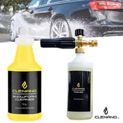 Contactloze Schuim Reiniging Set voor Auto –Schuimlans voor hogedrukreiniger + 1 Liter Concentraat - SnowFoam Kit – Car Wraps en Wax Safe - Actief Nano Schuim - Krachtig - Veilig voor alle oppervlakken - Reinigen zonder borstel – Krasvrij - Clenano