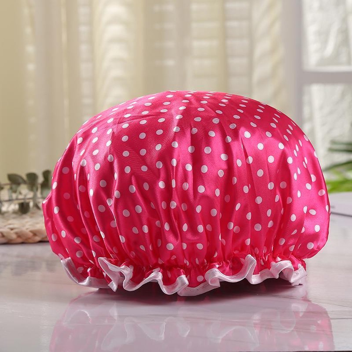 Afabs® Douchemuts / Shower cap / Douchekapje / Douchecap - felroze met stippen