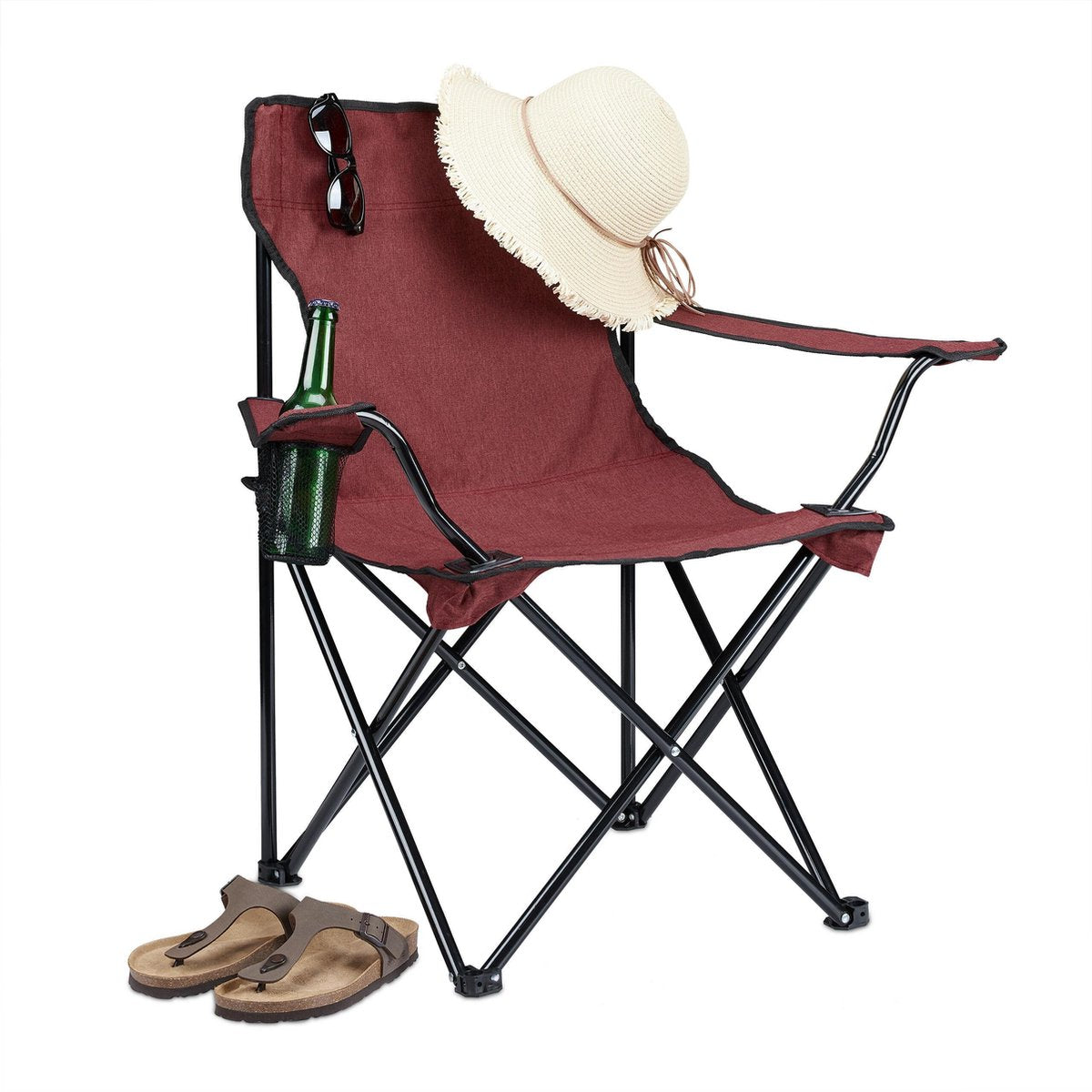 relaxdays campingstoel opvouwbaar - met bekerhouder - vouwstoel lichtgewicht - visstoel rood