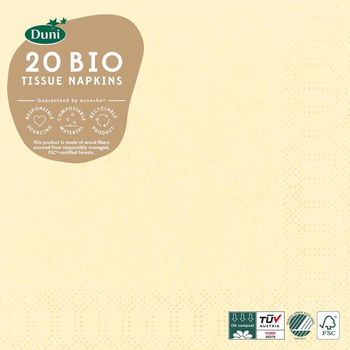 Duni Servetten Bio 3-laags 33 X 33 Cm Papier Crème 20 Stuks
