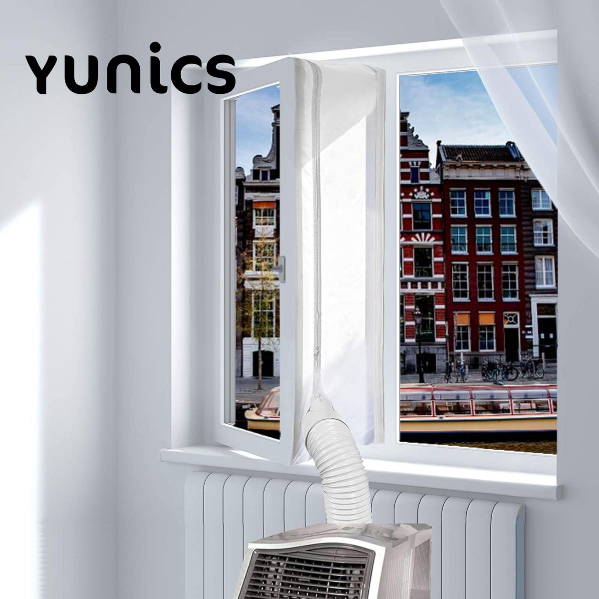 YUNICS® Raamafdichting Airco - Airco - Raamafdichting Voor Mobiele Airco - Geschikt Voor Alle Mobiele Airco's - Inclusief Bijgeleverde Nederlandstalige Handleiding - Transparant - Wit