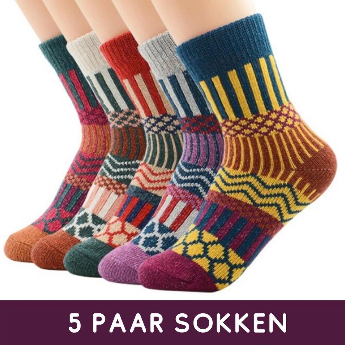 Winkrs - Sokken set - 5 paar Vintage sokken met diverse kleuren