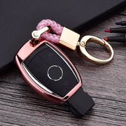 Galvaniserende TPU autosleutelhoes met enkele schaal met sleutelring voor Mercedes-Benz C (roze)
