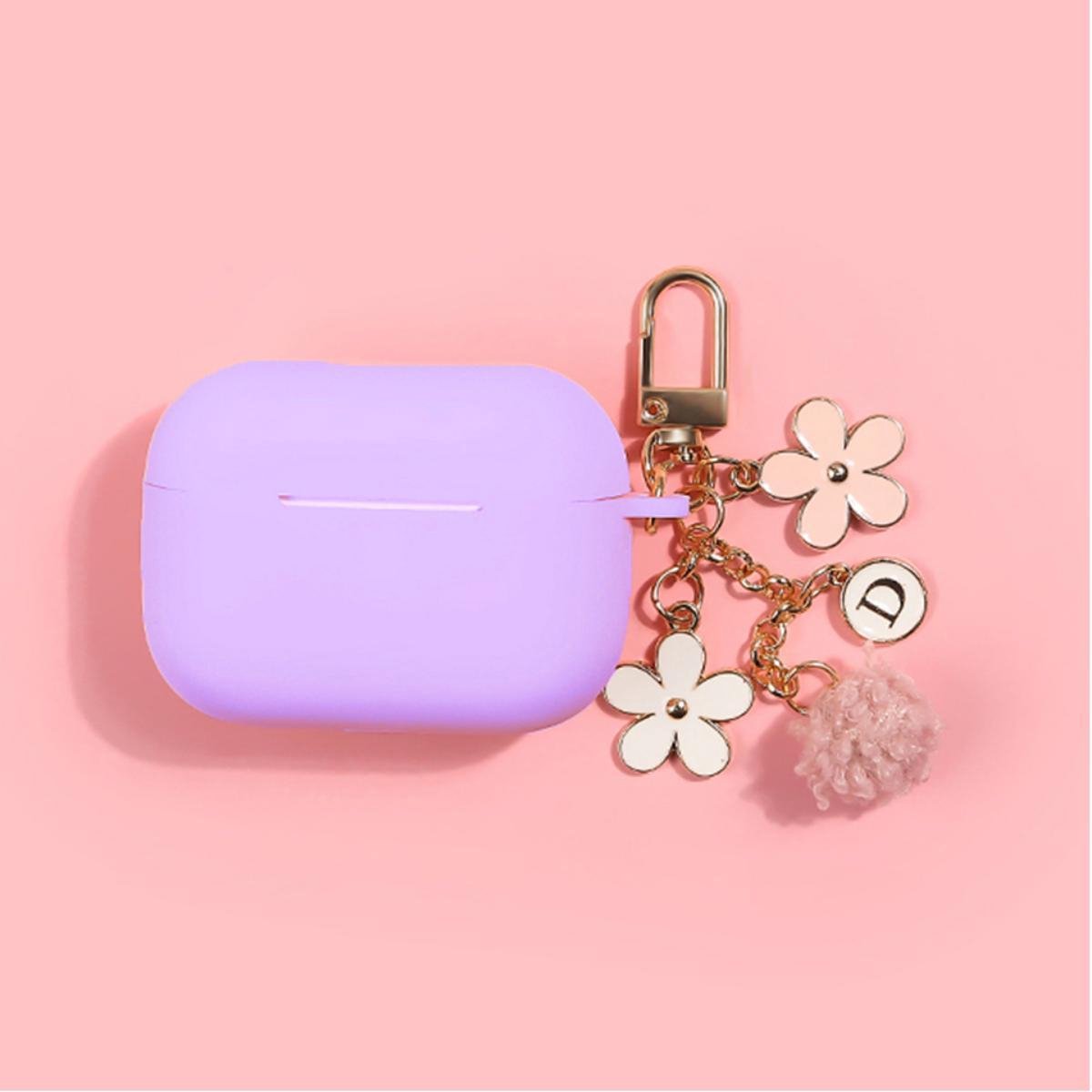 Cover Case voor Apple AirPods Pro (Siliconen) - Paarse Lentebloemen